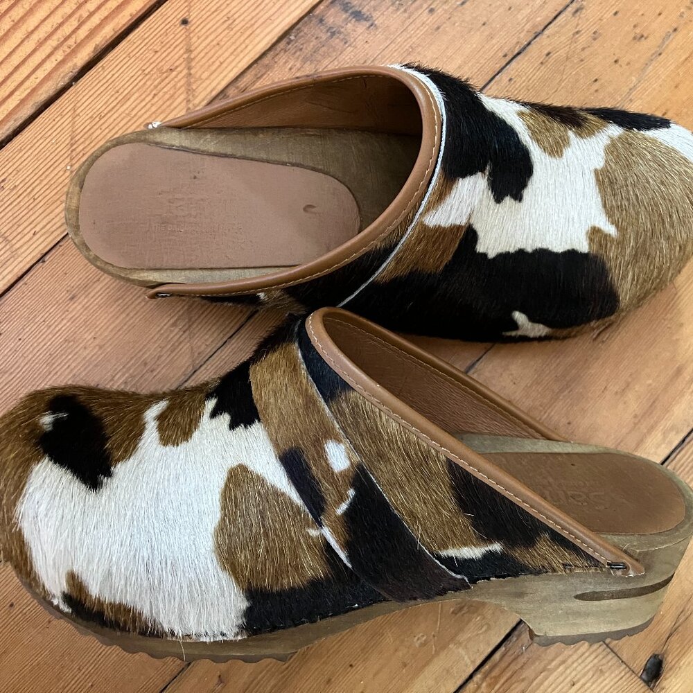 Sanita Pony Hair Camo Caroline Women's Wood Clog Swedish Mules 37